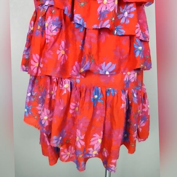 Endless Rose Vallis One Shoulder Floral Tiered Mini Dress Size Large - Picture 12 of 16